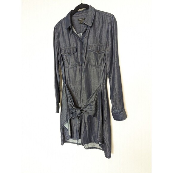 Club Monaco Ladore Tie Front Dress Women Size 4 Dark Blue Chambray Western Rodeo - Picture 3 of 12